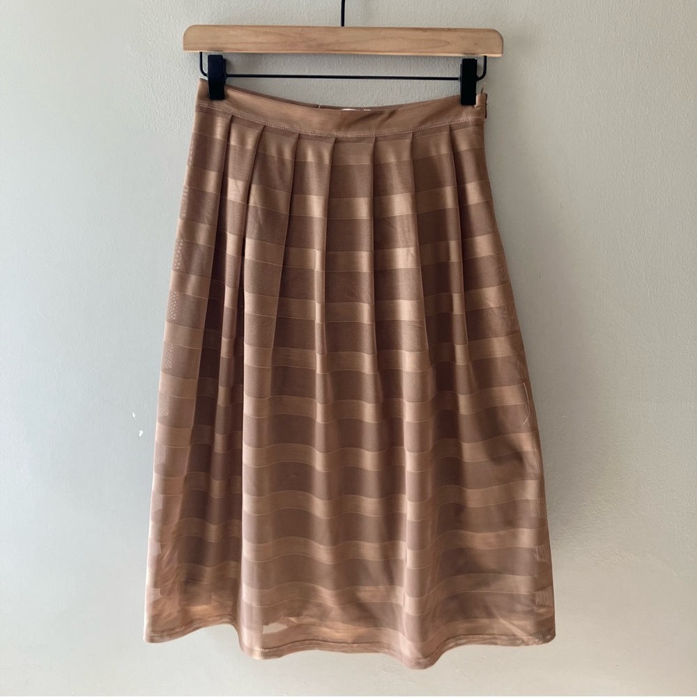COMME TOI Brown Striped Mesh Midi Skirt